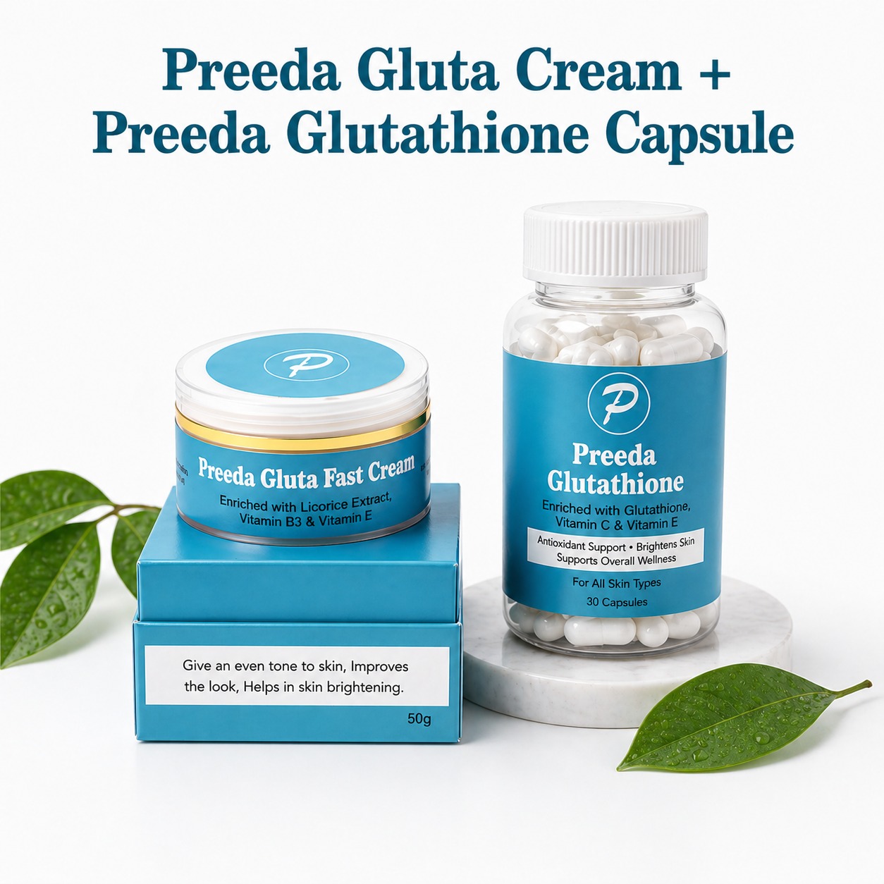 Preeda Gluta Fast Cream Brightening Original with Preeda Glutathione  Capsule Combo